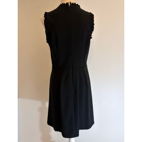 LOFT Petites Black A-Line Sheath Dress | Ruffle Neck Classic Gothic Chic | 10P - Picture 2 of 8